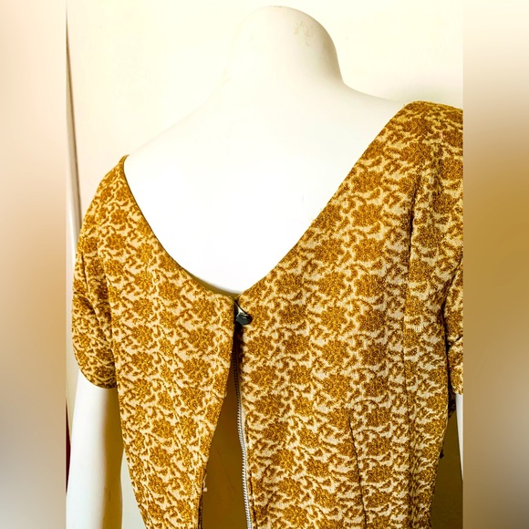 Marilyn Monroe! Gold Floral Metallic Sparkle 60s Dress Old Hollywood Glam Ruched - Picture 6 of 12